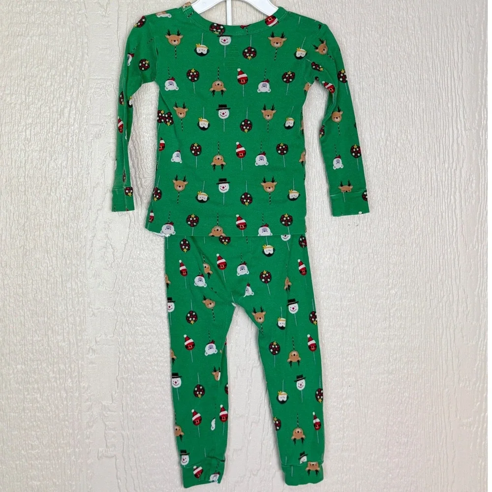 Baby GAP Green Organic Cotton Christmas Lollipop Pajama Set 2T Reindeer Snowman